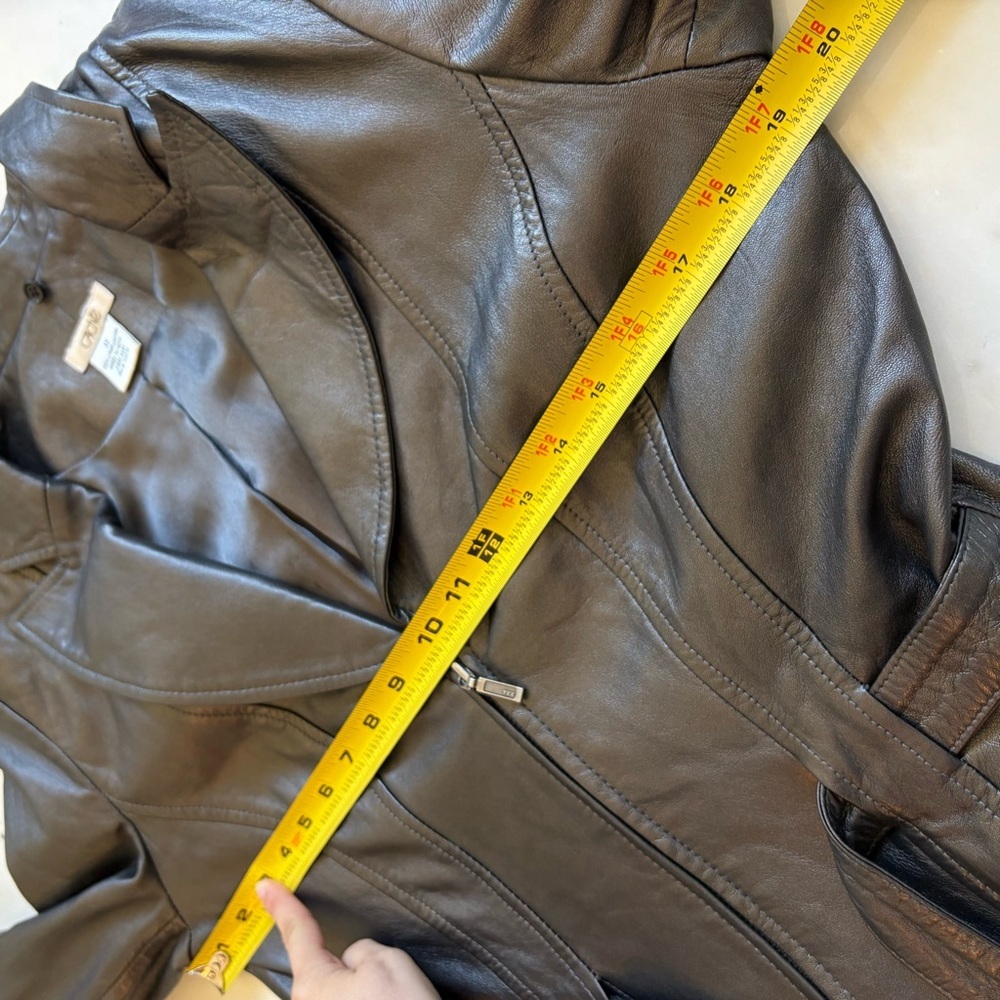 Cache Lamb Leather Jacket Motto Belted Tie 10 Vintage 90s Blazer Fitted Short M - Picture 7 of 10